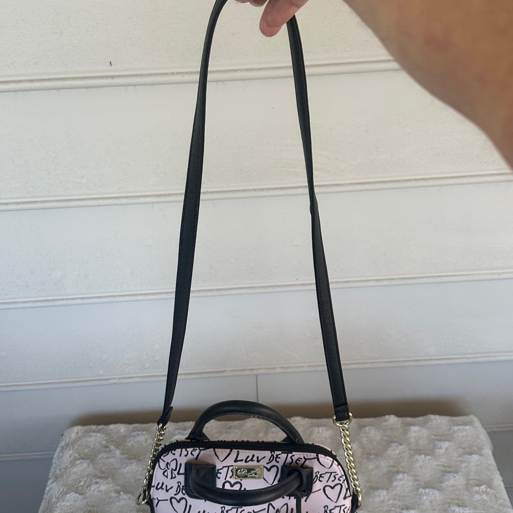 Betsey Johnson Heart and Stripe Satchel - Pink and White - Picture 7 of 7